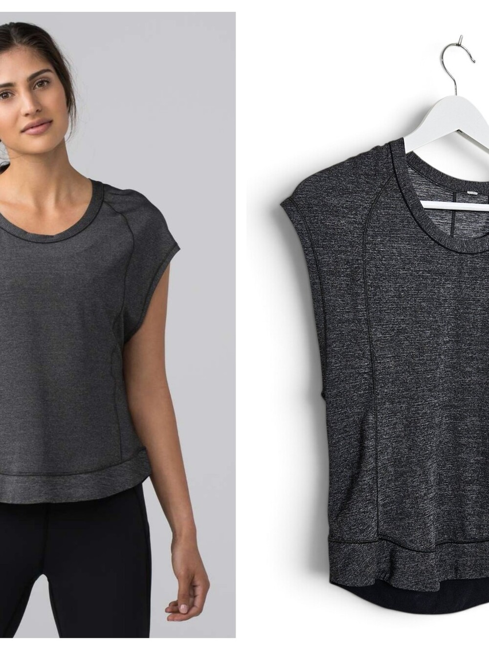 Lululemon Pace Perfect Short Sleeve 4 Running Athletic Tee Heathered Black Black